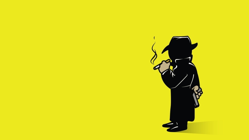 studio shot, yellow, men, Fallout, young adult, man, one person, indoors, hat, cigarette, cut out, copy space, full length, silhouette, standing, yellow background