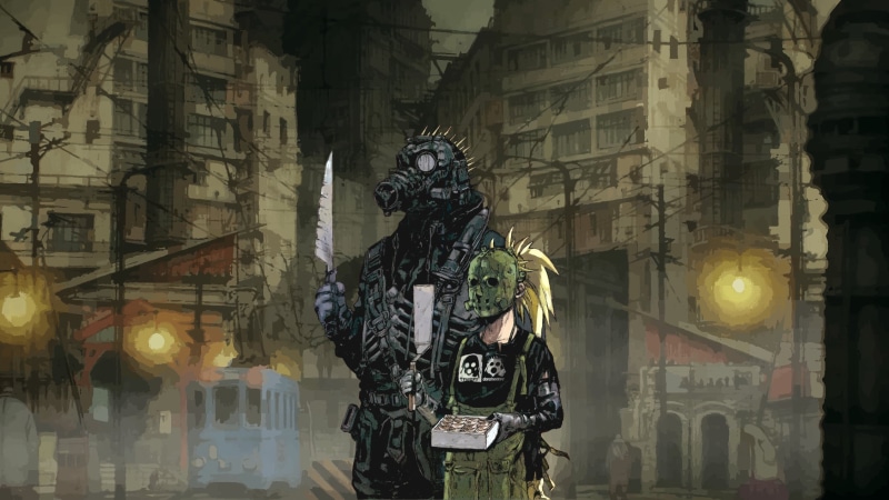 1080P, knife, Caiman (Dorohedoro), gas masks, Dorohedoro, anime girls, mask, Nikaido (Dorohedoro), dark