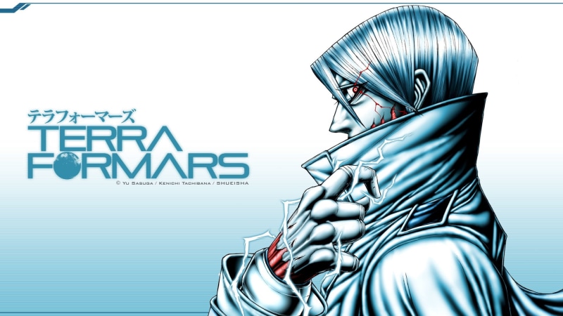 creativity, representation, nature, technology, communication, outdoors, metal, male likeness, blue, Anime, text, Terra Formars, 1080P, western script