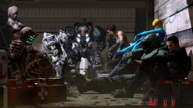 gathering, sport, StarCraft, James Raynor, render, Mass Effect, Jim Raynor, 1080P, video, Isaac Clarke, building exterior, men, city, group of people