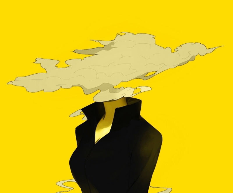 Celty Sturluson, indoors, paint, Durarara!!, nature, creativity, yellow background, digital composite, splashing, no people, colored background, anime girls
