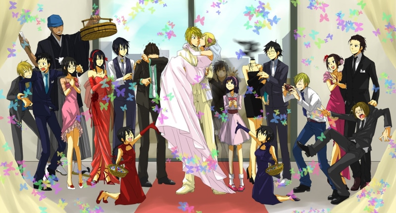 group of people, leisure activity, Sonohara Anri, Kishitani Shinra, crowd, standing, clothing, indoors, adult, Heiwajima Shizuo, men, arts culture and entertainment