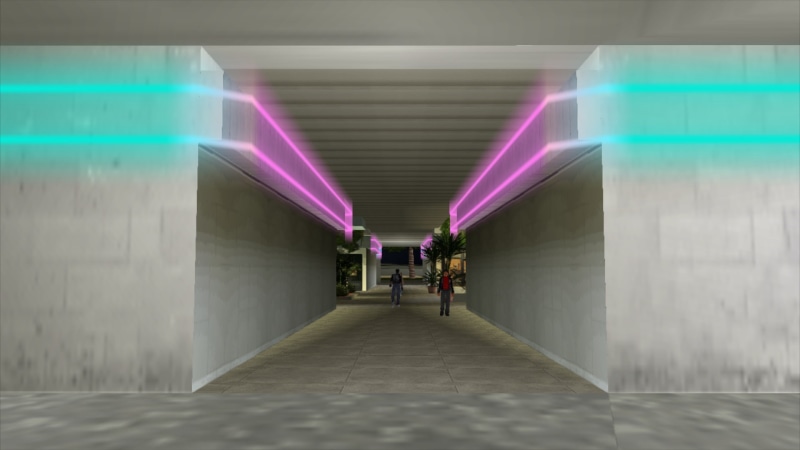indoors, walking, footpath, modern, lighting equipment, vaporwave, lifestyles, underground walkway, direction, public transportation, Grand Theft Auto