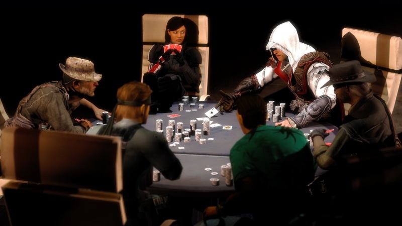 Metal Gear Solid 2, poker, music, Call of Duty, people, nightlife, musician, sitting, adult, men, group, Metal Gear Solid, musical instrument, indoors