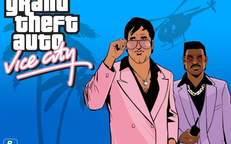 young adult, lifestyles, adult, grand theft auto vice city, women, 720P, leisure activity, males, togetherness, blue, front view, two people, looking at camera