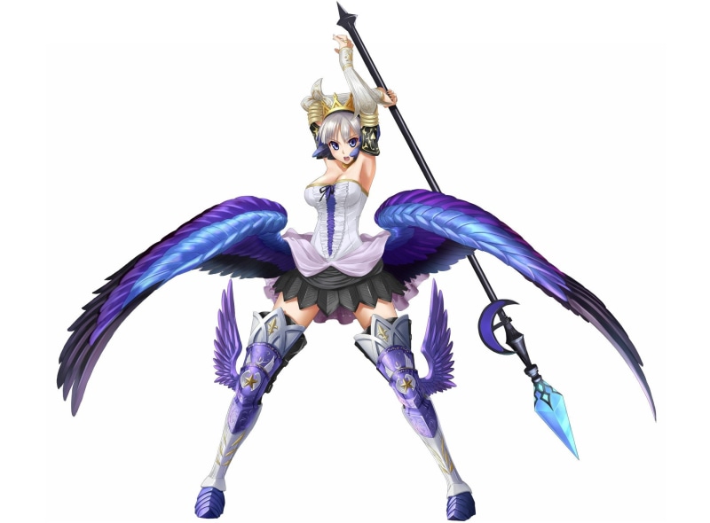 armor, gray, odin, blade, 1080P, gwendolyn, girls, simple, anime, background, blue, wings, eyes, hair, sphere