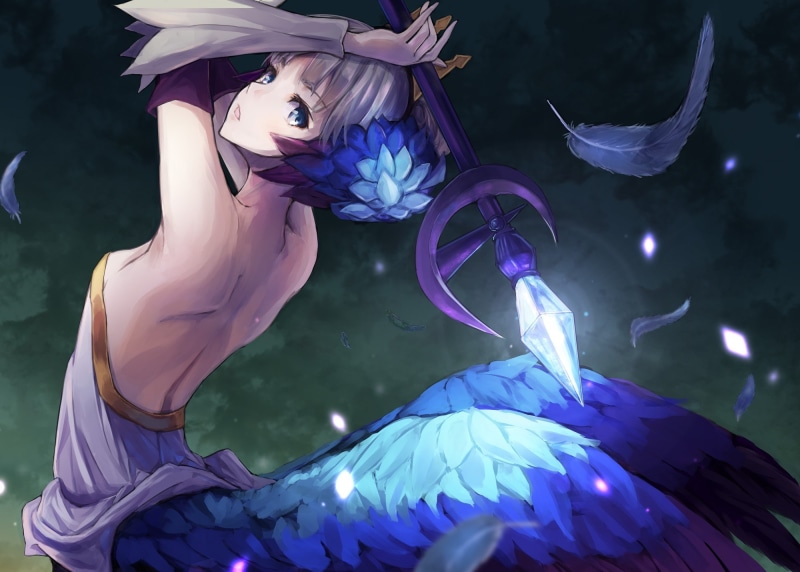 Anime Girls, artwork, celebration, nature, clothing, women, flower, flowering plant, 1080P, blue, leisure activity, one person, costume, staff, outdoors