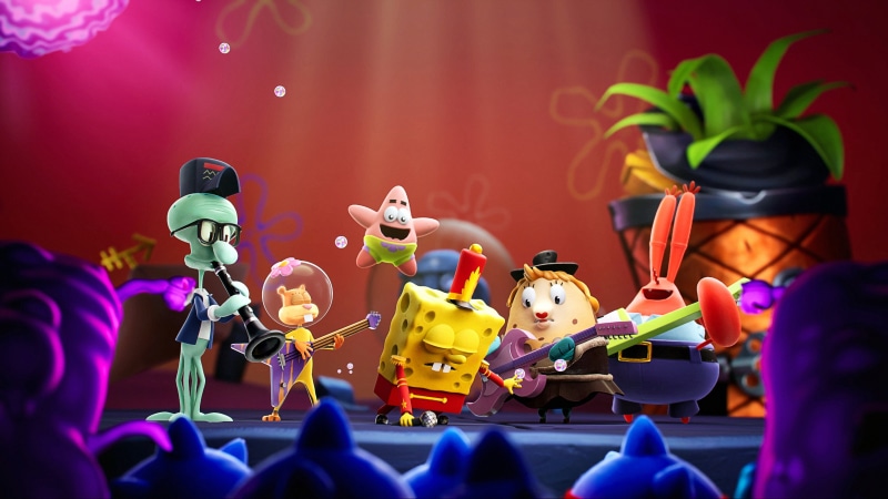 Patrick (Spongebob Squarepants), SpongeBob SquarePants, Squidward Tentacles, 4K, Purple Lamp Studios, video game art, Mr. Krabs (Spongebob Squarepants)