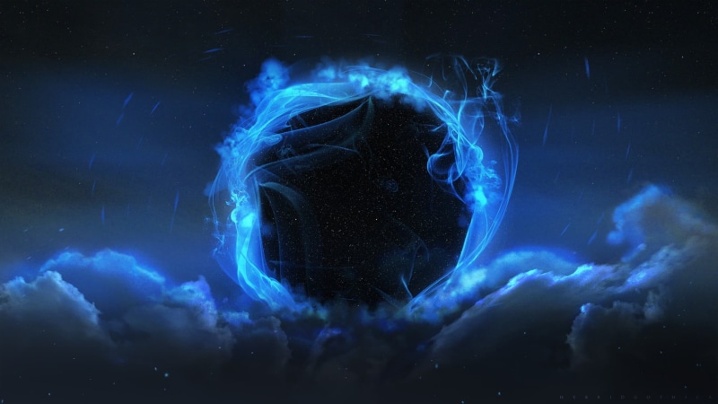 futuristic, human body part, blue, glowing, 1080P, science, water, black background, motion, portal, illustration, creativity, abstract, artwork, cloud - sky