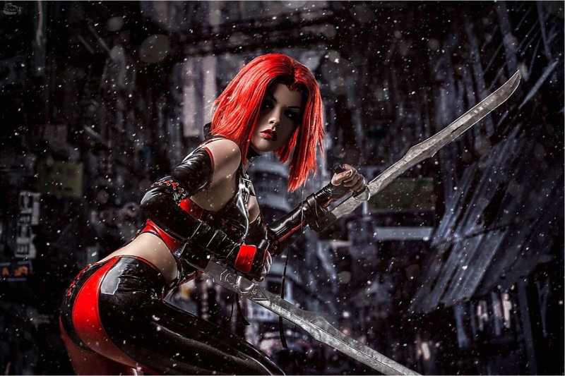 dyed red hair, action, portrait, fantasy, warm clothing, lifestyles, cold temperature, waist up, winter, women, hairstyle, horror, one person, young adult