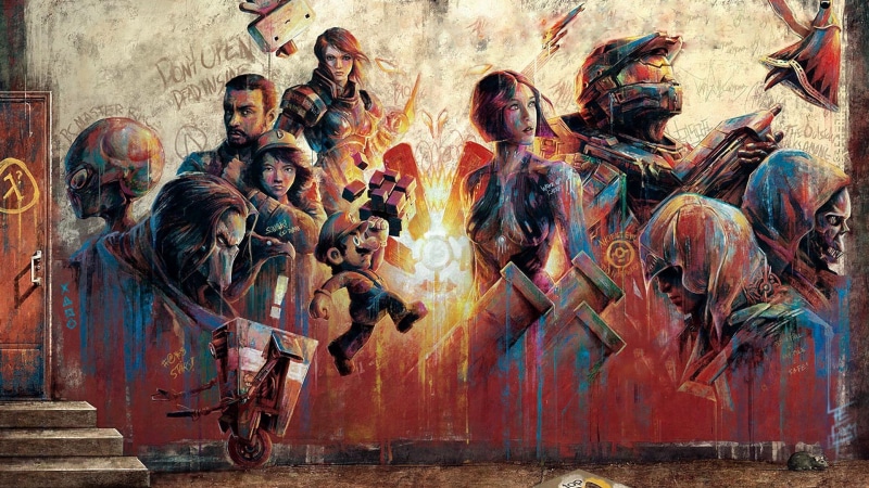 video games, Assassins Creed, Master Chief, Super Mario, Fez, XCOM, graffiti, Dishonored, Mass Effect, Journey (game), 1080P, Borderlands, wall, Clap Trap