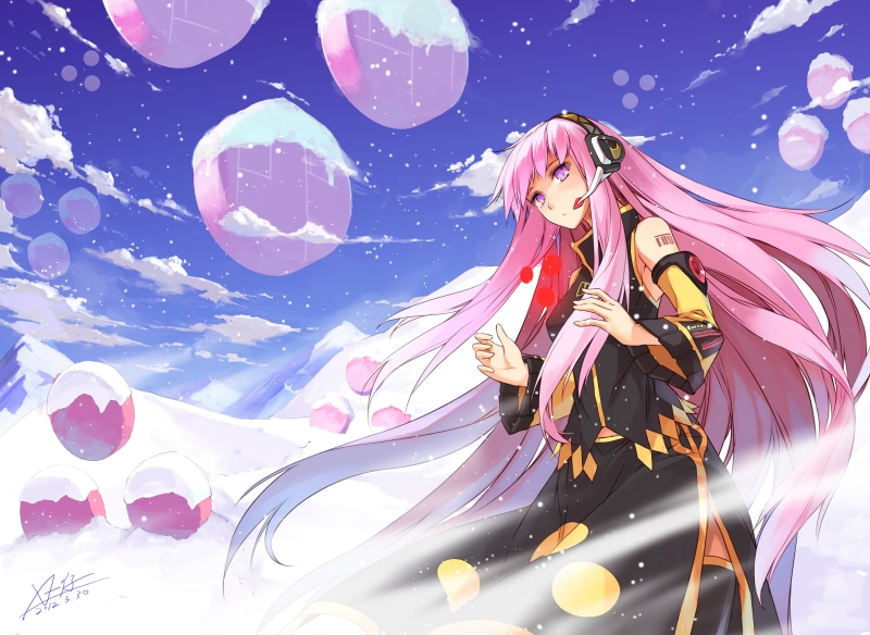 konachan, pink, hair, luka, thighhighs, 5K, x-boy, headphones, eyes, megurine, 245500, com, snow, long, vocaloid