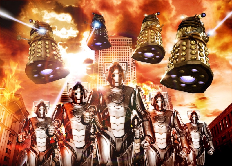 robots, 720P, Dalek, TV Show, digital, Doctor Who, Cyberman (Doctor Who), gray
