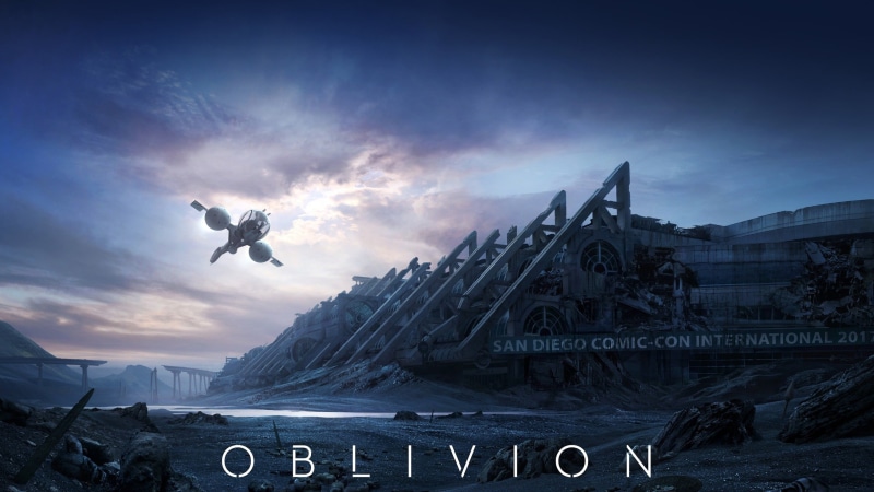 2K, mid-air, sport, movies, sky, built structure, warning sign, outdoors, Oblivion (movie), digital composite, nature, sign, communication, one person