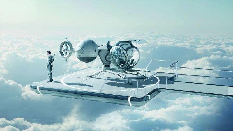 sky, Oblivion (movie), helicopters, men, Futuristic, shadow, Tom Cruise, movies, Alone, spaceship, clouds, 1080P, actor