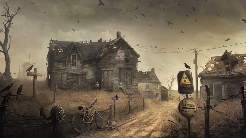 1080P, birds, futuristic, ruin, city, bicycle, apocalyptic, abandoned, S.T.A.L.K.E.R.