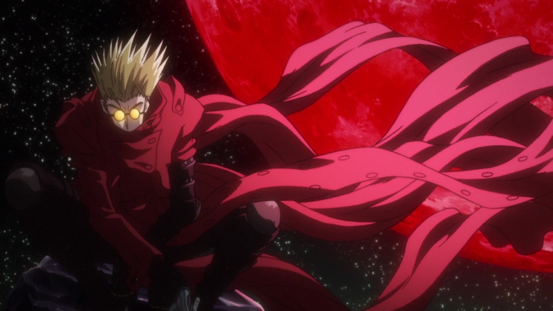 red, indoors, nature, Vash, night, manga, close-up, illuminated, illustration, art and craft, disguise, mask, water, Trigun, costume, stampede, representation