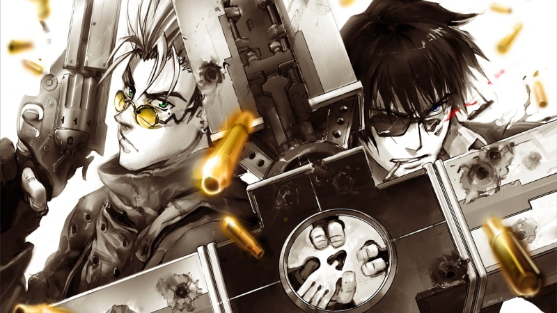 Trigun, short hair, Vash, 1080P, polychromatic, glasses, Nicholas D. Wolfwood, Vash the Stampede, black hair, gun
