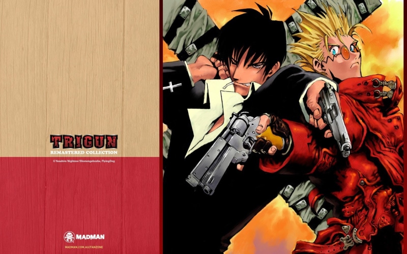 text, Vash, Trigun, communication, one person, transportation, leisure activity, human representation, mode of transportation, indoors, clothing, machinery