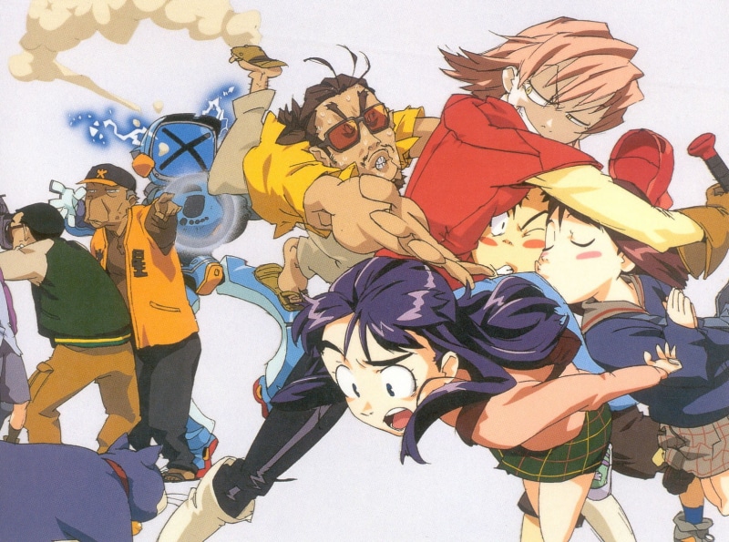 FLCL, real people, men, creativity, 720P, day, choice, representation, nature, low angle view, male likeness, multi colored, architecture, art and craft