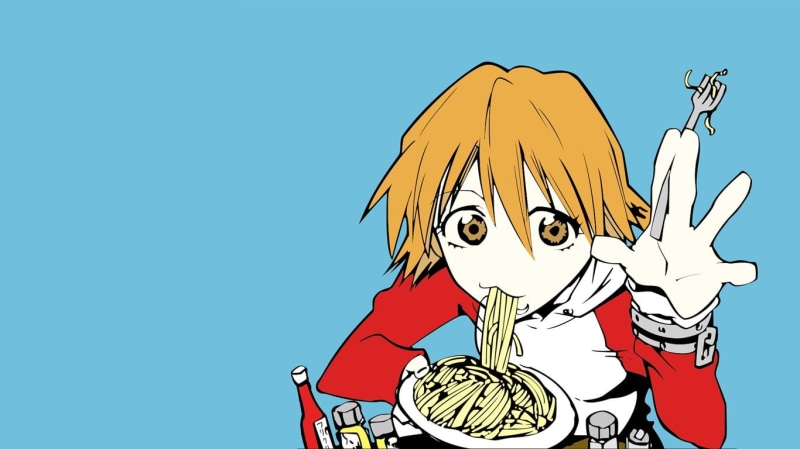 Haruhara Haruko, noodles, anime, simple background, 720P, FLCL