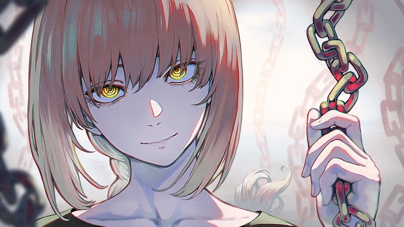 Chainsaw Man, 720P, Makima (Chainsaw Man), anime, looking at viewer, chains, redhead, long hair, yellow eyes, anime girls