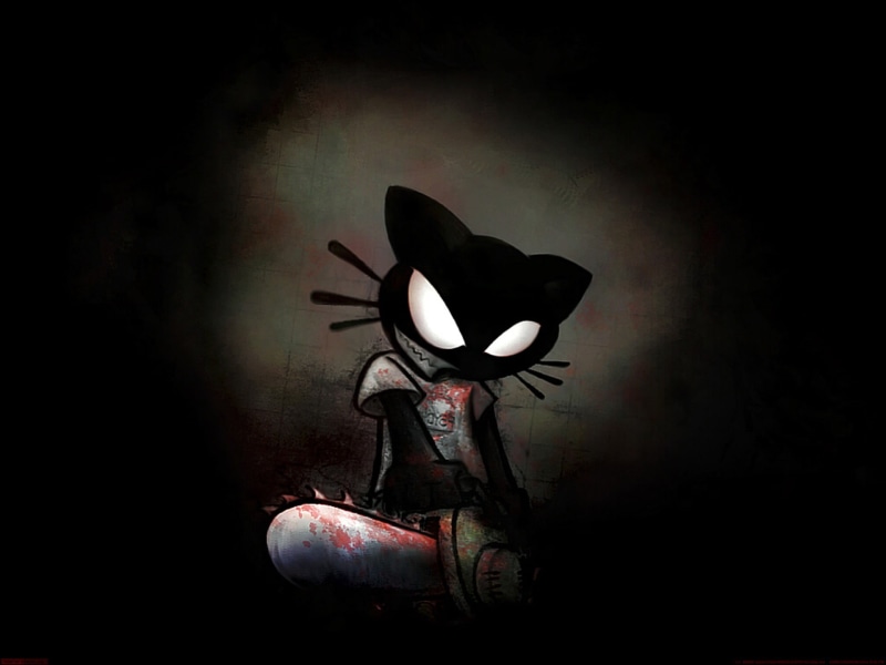 no people, artwork, close-up, illustration, cat, black, chainsaws, illuminated, blood, freshness, indoors, studio shot, animal, 1080P, animal representation