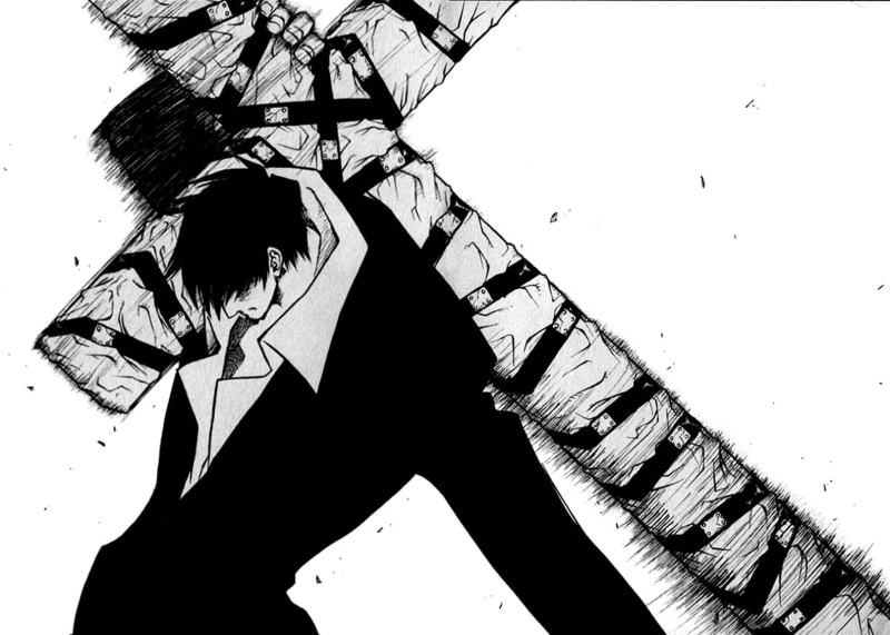 Trigun, futuristic, wall - building feature, real people, young adult, one person, Nicholas D. Wolfwood, men, nature, wall, shadow, day, high angle view