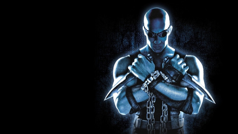 gun, portrait, cyborg, studio shot, robot, Riddick, black background, men, The Chronicles of Riddick: Escape from Butcher Bay, Video Game, warning sign