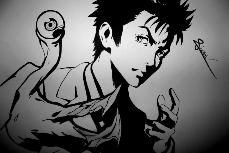 spooky, one person, headshot, nature, Parasyte, the maxim, art and craft, portrait, male likeness, front view, indoors, wall - building feature, drawing - art product