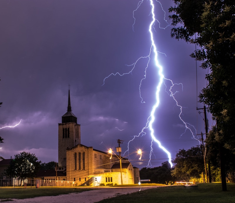 rain, storm, night, building exterior, strike, tree, church, plant, austin, united states, building, nature, extreme weather, thunderstorm, sky, force
