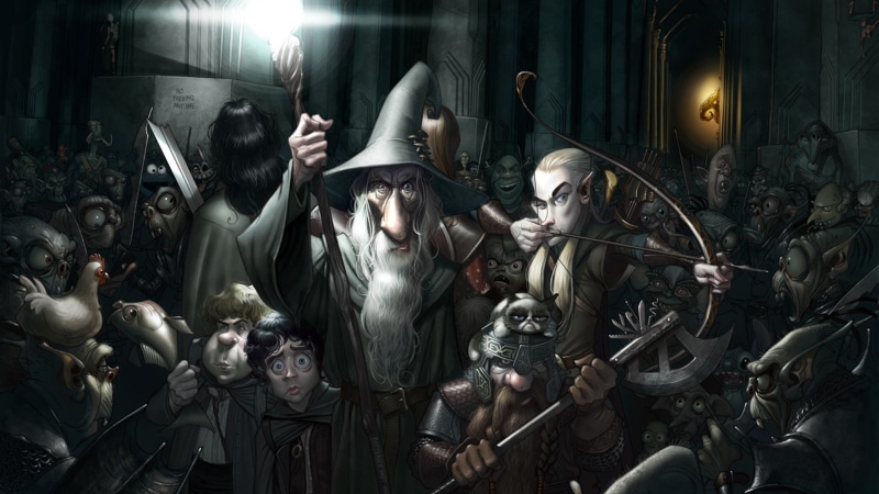 Tars Tarkas, Samwise Gamgee, Shrek, Legolas, R2-D2, Dobby, Montgomery Burns, crossover, Spider-Man, Frodo Baggins, Hell Boy, minions, Cookie Monster, Lara Croft