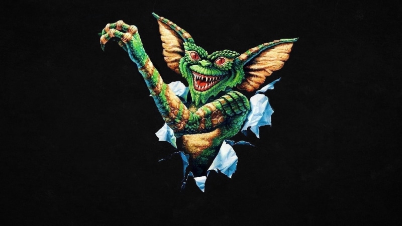 skin, movies, black background, Gremlins, digital art, ears, teeth, minimalism, Fictional, 1080P, creature, Red Eyes