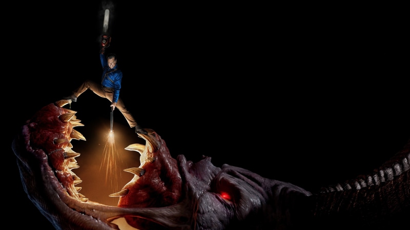 nature, arms raised, chainsaws, 5K, copy space, human arm, sport, black background, young adult, real people, side view, Bruce Campbell, adult, Ash vs Evil Dead