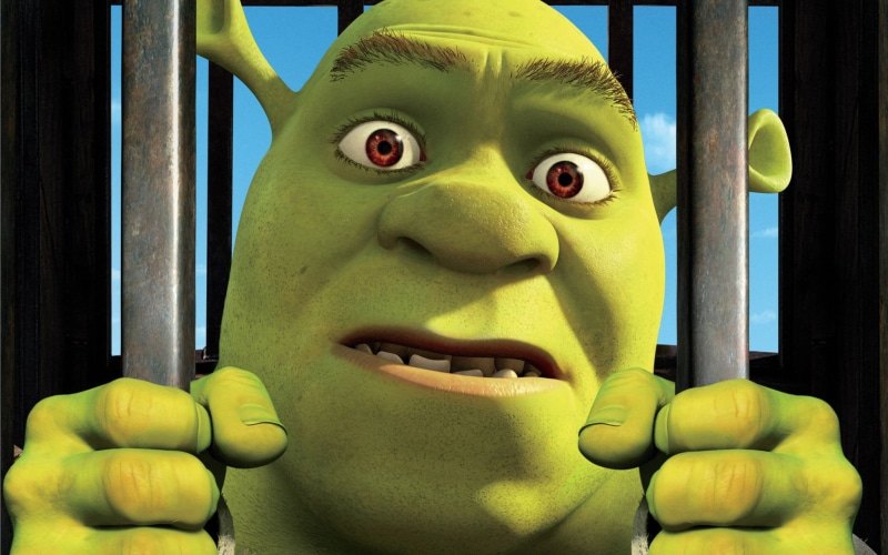creativity, green, human representation, grille, sculpture, body part, cartoon, male likeness, statue, looking at camera, Ogre, indoors, Shrek Forever After