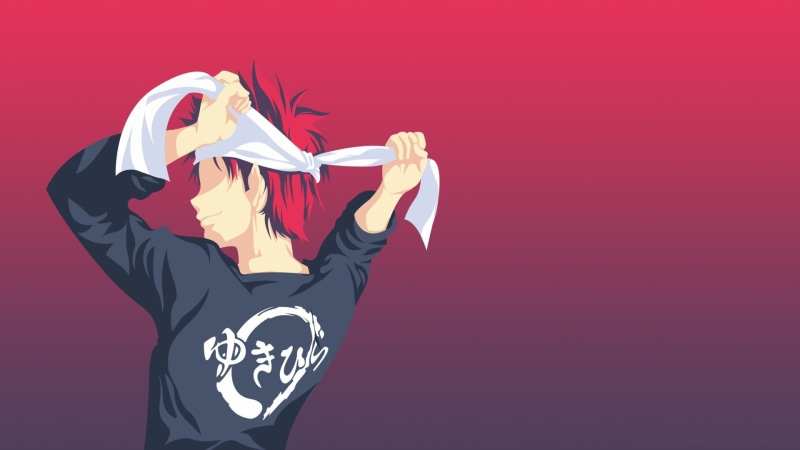happiness, colored background, Shokugeki no Souma, shape, copy space, lifestyles, d, Yukihira Soma, holding, standing, fun, wars, holiday, adult, indoors