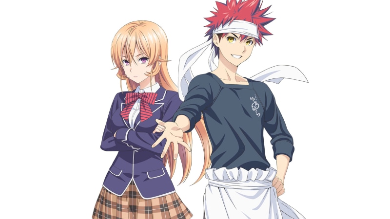 two people, hair, portrait, Shokugeki no Souma, waist up, standing, people, front view, women, Yukihira Soma, females, men, Nakiri Erina, looking at camera