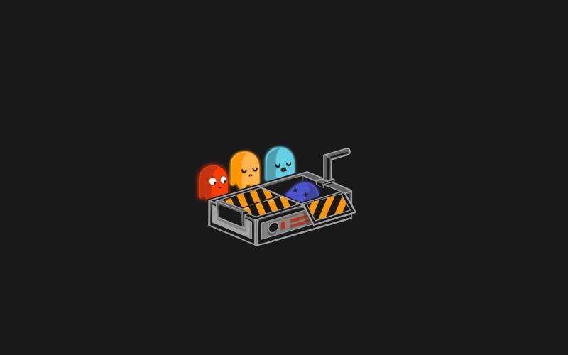 human representation, mode of transportation, ghosts, high angle view, multi colored, Pac-Man, minimalism, technology, video games, machinery, 1080P, no people
