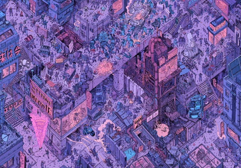Teletubbies, RoboCop, Blade Runner, 2K, drawing, isometric, artwork, ed-209, Judge Dredd, Ghostbusters