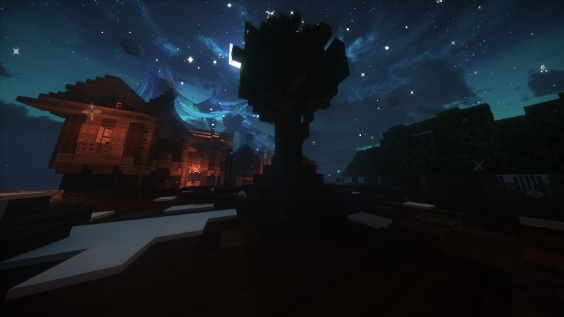 astronomy, 1080P, no people, Minecraft, sky, city, low angle view, Shader, illuminated, space, building exterior, nature, night, silhouette, cloud - sky