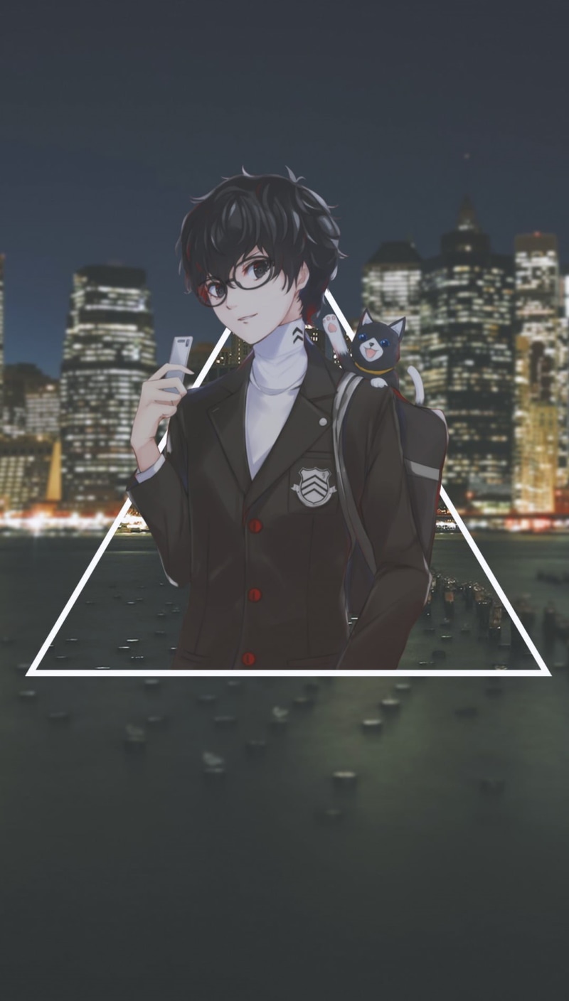 city, anime boys, uniform, men, one person, outdoors, building exterior, anime, waist up, building, night, sky, nature, child, offspring, boys, Persona 5