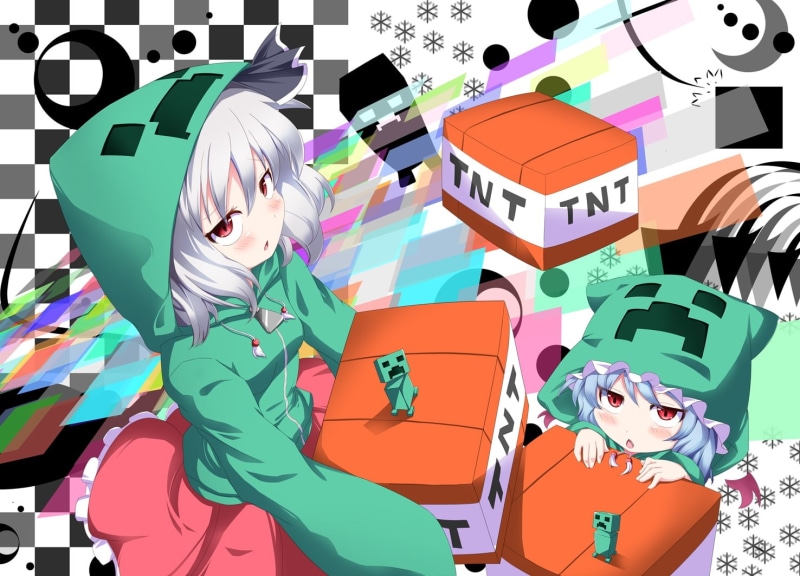 art, anime, minecraft, hoodie, konpaku, girls, Touhou, Creeper, 720P, hd, scarlet, x, youmu, fan, remilia