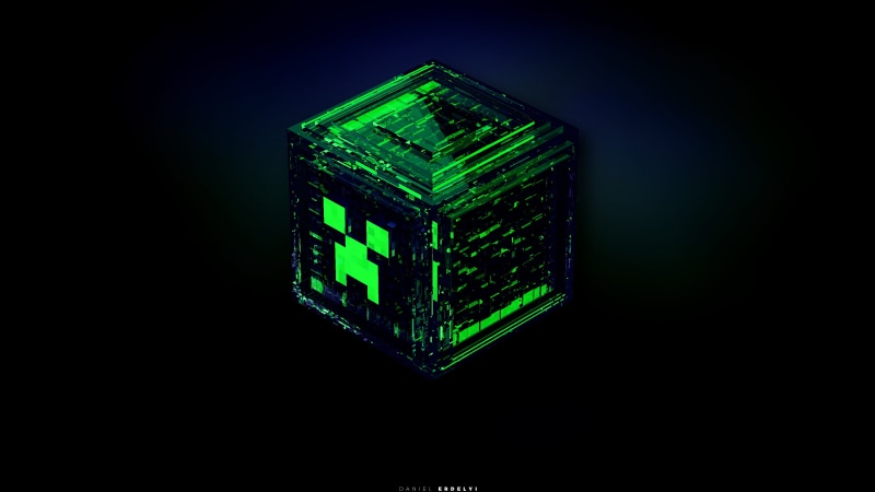 green, the game, fractures, emerald, the explosion, minecraft, cube, grey, black, creeper, game, 2K, blue
