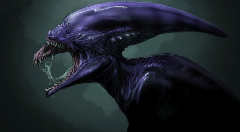 720P, sea, motion, animal themes, profile view, xenomorph artwork prometheus movie, close-up, animal representation, black color, purple, no people, representation