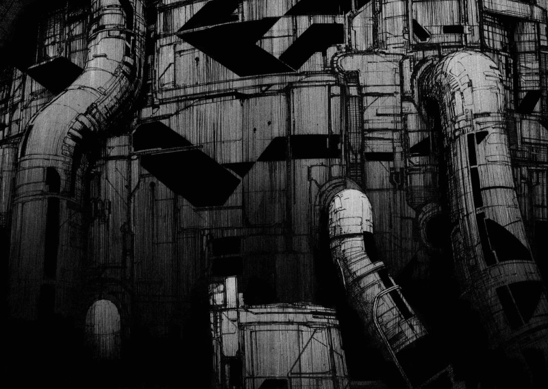 history, outdoors, Blame!, metal, building exterior, 720P, city, the past, architecture, factory, building, no people, day, travel destinations, pipe - tube