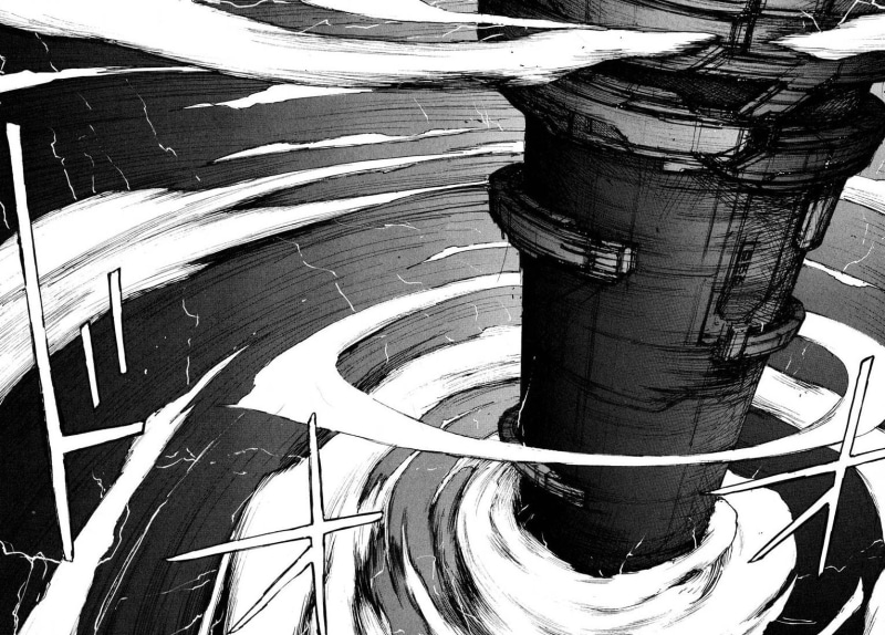 creativity, metal, 720P, sunlight, wheel, Tsutomu Nihei, Blame!, full frame, outdoors, black color, pattern, no people, tire, high angle view, close-up