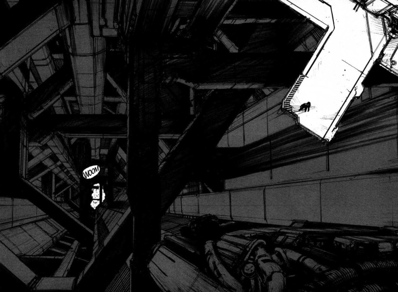 Blame!, architecture, building, Tsutomu Nihei, day, building exterior, communication, no people, low angle view, rail transportation, mode of transportation