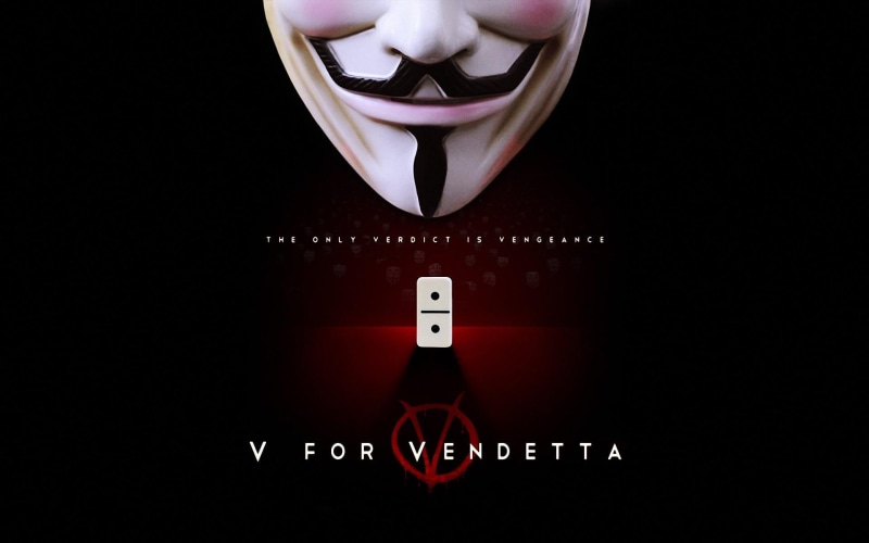 black color, one person, V for Vendetta, representation, number, v, poster, movies, arts culture and entertainment, red, indoors, text, 1080P, communication