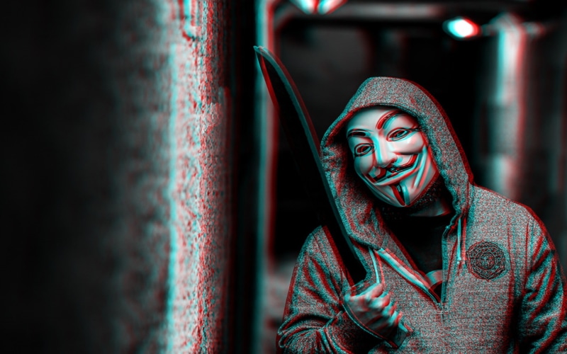 Anonymous, young adult, red, clothing, religion, art and craft, emotion, human face, front view, indoors, 1080P, selective focus, representation, V for Vendetta