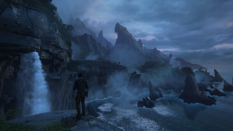 rocks, Playstation 4, Uncharted 4: A Thiefs End, jungle, Nathan Drake, dawn, Naughty Dog, island, 1080P